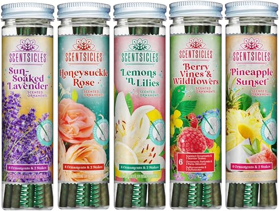 Scentsicles Summer Bundle - Sun Soaked Lavender, Honeysuckle Rose, Lemons n Lilies, Berry Vines and Wildflowers and Pineapple Sunset Scented Sticks - 1 Bottle of each Scent (30 Sticks Total)
