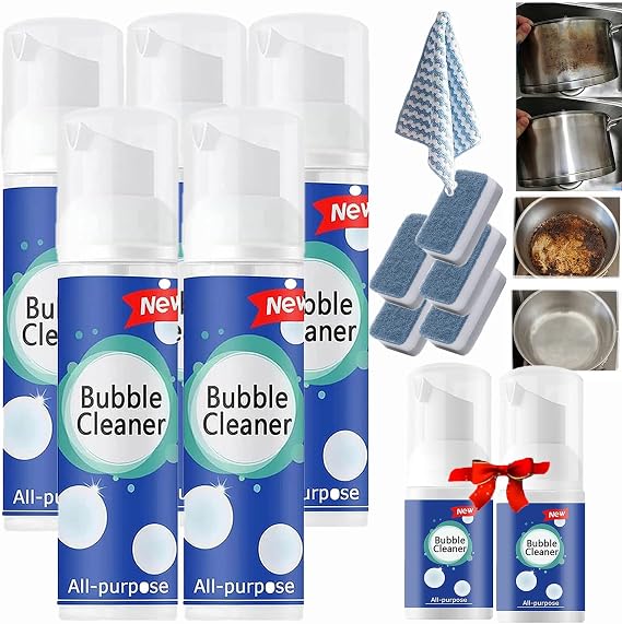 All Purpose Rinse Cleaning Spray, Foaming Heavy Oil Stain Cleaner,Bubble Cleaner Foam Spray Kitchen Deep Cleaning Spray, Stubborn Grease & Grime Remover Bubble Spray With Cleaning Tools (5)
