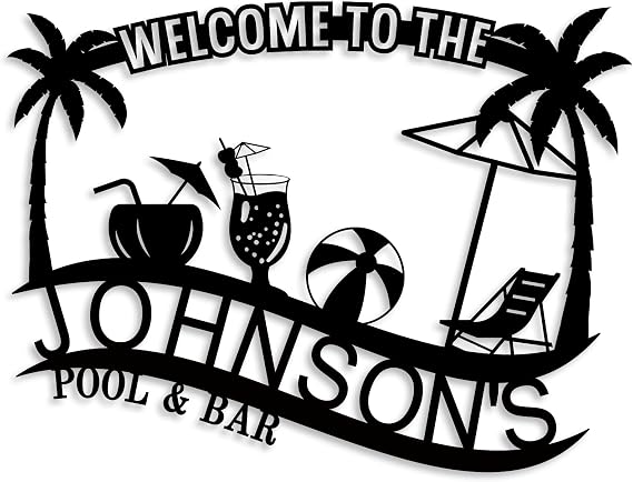 ENFODREAM Custom Name Metal Pool Sign, Bar Wall Decor, Swimming Pool Metal Sign, Personalized Palm Tree Metal Sign