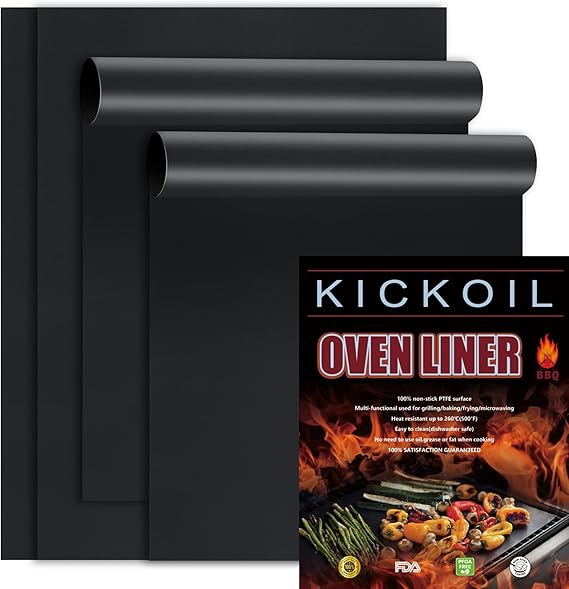 4 Pack Oven Liners for Bottom of Oven, 16 x 20" Heavy Duty Non-Stick Oven Floor Protector Mats, 500F/260C Heat Resistant Fiberglass Teflon Liner, BPA PFOA Free for Electric & Gas Ovens, Black