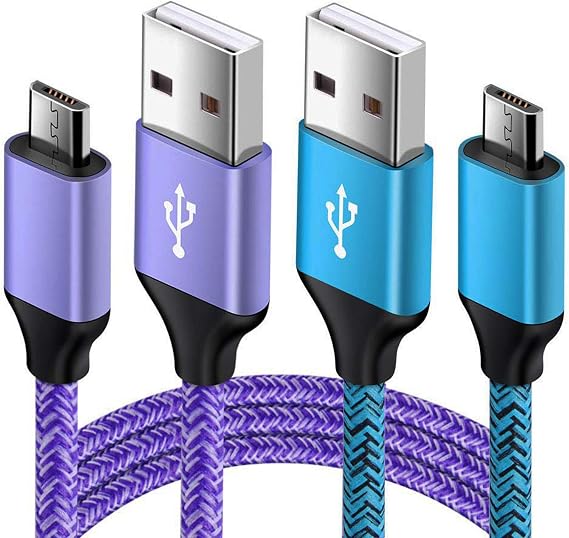 Android Charger Micro USB Cable 2 Pack 6ft Long Braided Cords Fast Charging