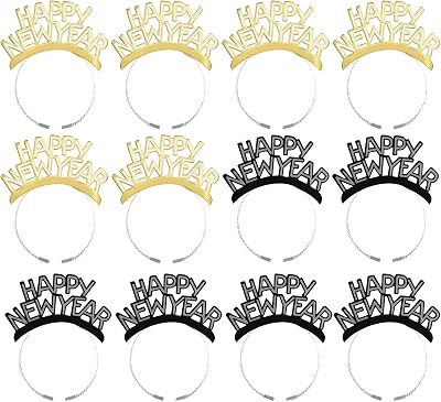 Happy New Year Headband Tiara,New Years Eve Party Favor Supplies Gold Sliver Black Party Decorations