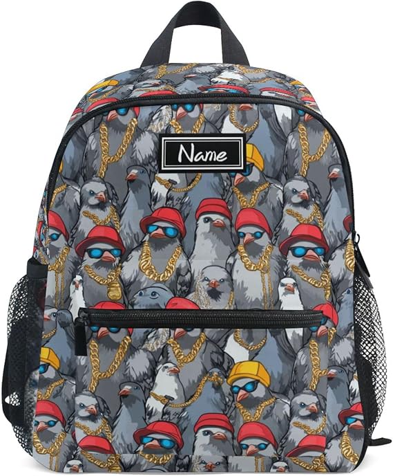 Custom Kids Backpack Add Name Here Boy's Girl's Waterproof Diaper Bag Backpack Cool Pigeon Gangster