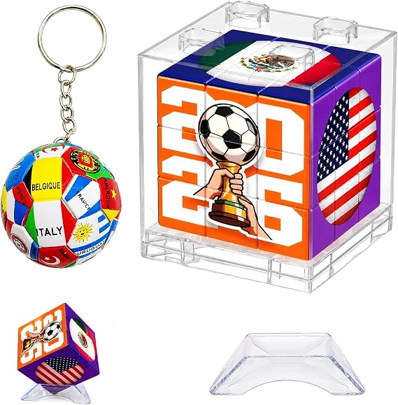 International Cup Merchandise, 3x3 Soccer Puzzle Cube and Keychain with National Flags, Football Themed International Cup Decorations for Sports Fans and Gift Giving