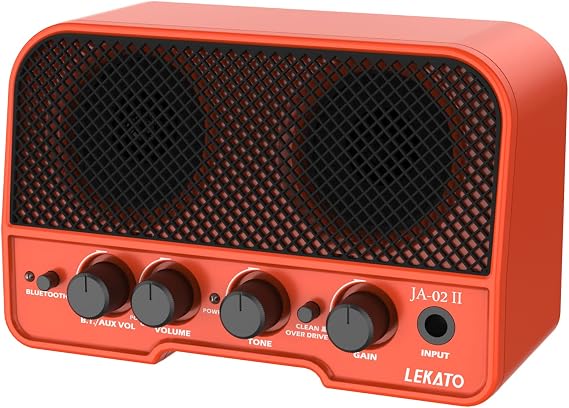 LEKATO Mini Guitar Amp Rechargeable Electric Guitar Amplifer 5W, Clean/Overdrive Channels,Portable Small Amp for Guitarist Practice,Orange