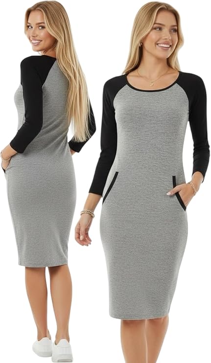 ToBeInStyle Women's Casual Everyday Midi Bodycon Dress Stretch Knee Length Fitted Dress