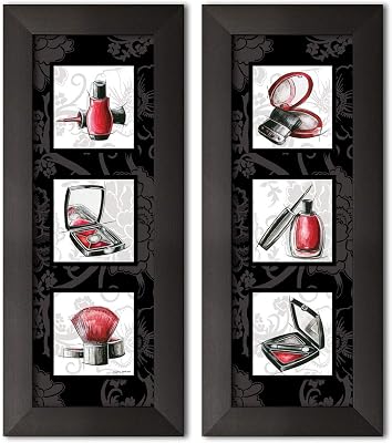 Popular Fashionista Makeup and Nail Polish Beauty Panels; Two framed 6x18in Prints; Ready to hang!