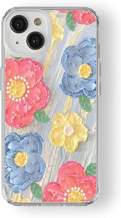 Multitronic iPhone 15 Uyumlu Çiçek Yağlı Boya Tasarım Baskılı Şeffaf Kılıf