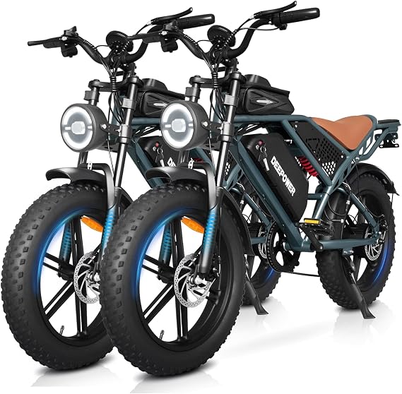 DEEPOWER Electric Bike for Adults,Peak 1500W/3500W Motor,30MPH 55-150Mile ebikes for Adults with 20AH/35AH/60AH Battery,20" Fat Tire Ebike,7 Speed Electric Motorcycle (1500W-20AH-Black)