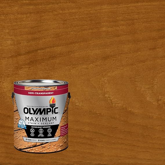 Olympic Maximum 1 gal Cedar Naturaltone Wood Stain & Sealer | Deck, Fence & Siding Stain, Waterproofing UV, Exterior, in One, Semi-Transparent