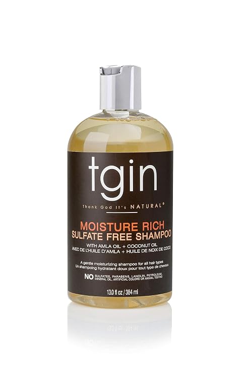 tgin Moisture Rich Sulfate Free Shampoo For Natural Hair - Dry Hair - Curly Hair - 13 Oz | Shampoo for Women Without Sulfate & Paraben tgin Hair Products with Amla Oil & Pro Vitamin B5 for Soft, Defined Curls