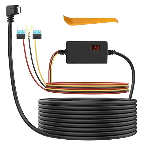 XMSJSIY Dash Cam Hardwire Kit Micro USB 12V-24V to 5V Step-Down Cable Micro USB Hard Wire Kit with LED Screen Support 24 Hours Surveillance Power Cable for Dash Camera GPS DVR - 3.2M/10.5FT