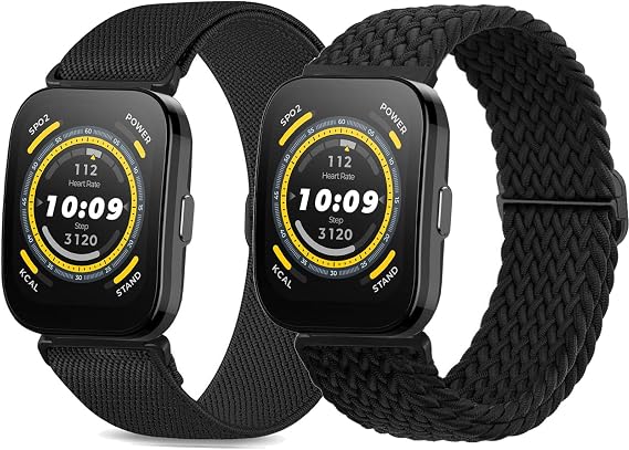 Amazfit Bip 5/Balance/Cheetah/GTR 4/GTR 4/GTR 3 Pro/GTR 3/GTR 2/GTR 2e/GTR 47 mm, 22 mm Döngü Elastik Kumaş Kayışlar ile Uyumlu 2 Paket Örgülü Esnek Naylon Saat Kordonları Kadın Erkek için