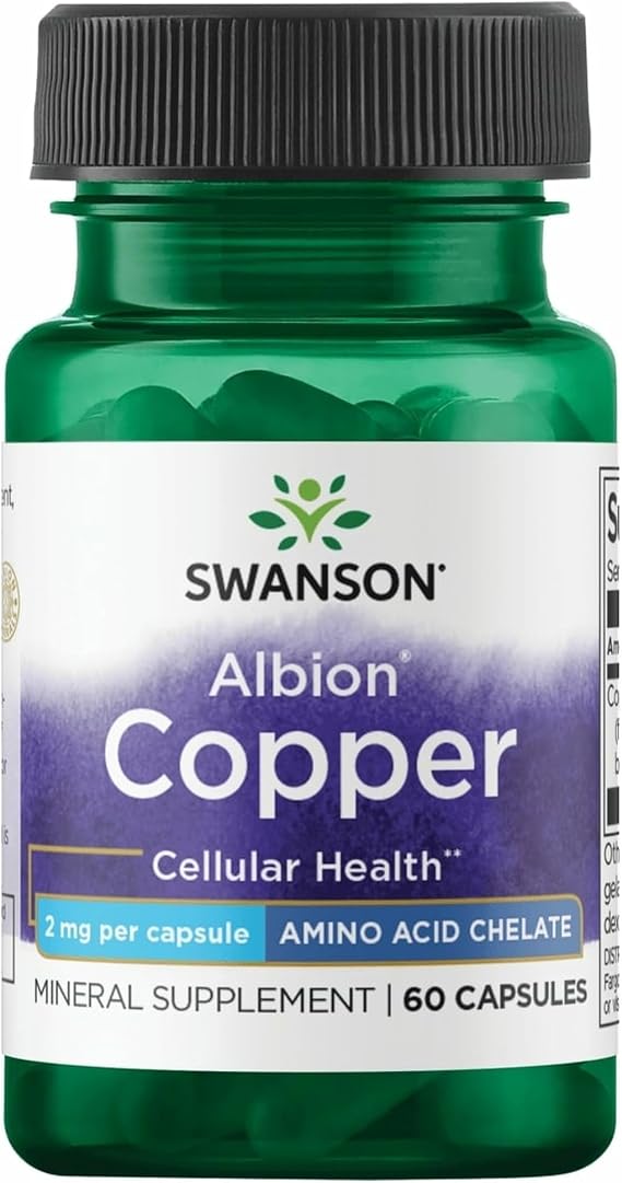 Swanson Albion Chelated Copper 2 Milligrams, 60 Capsules | Chelated Copper from Albion, a High-Absorption Trace Mineral Featuring the Patented Optimum Absorption Complex