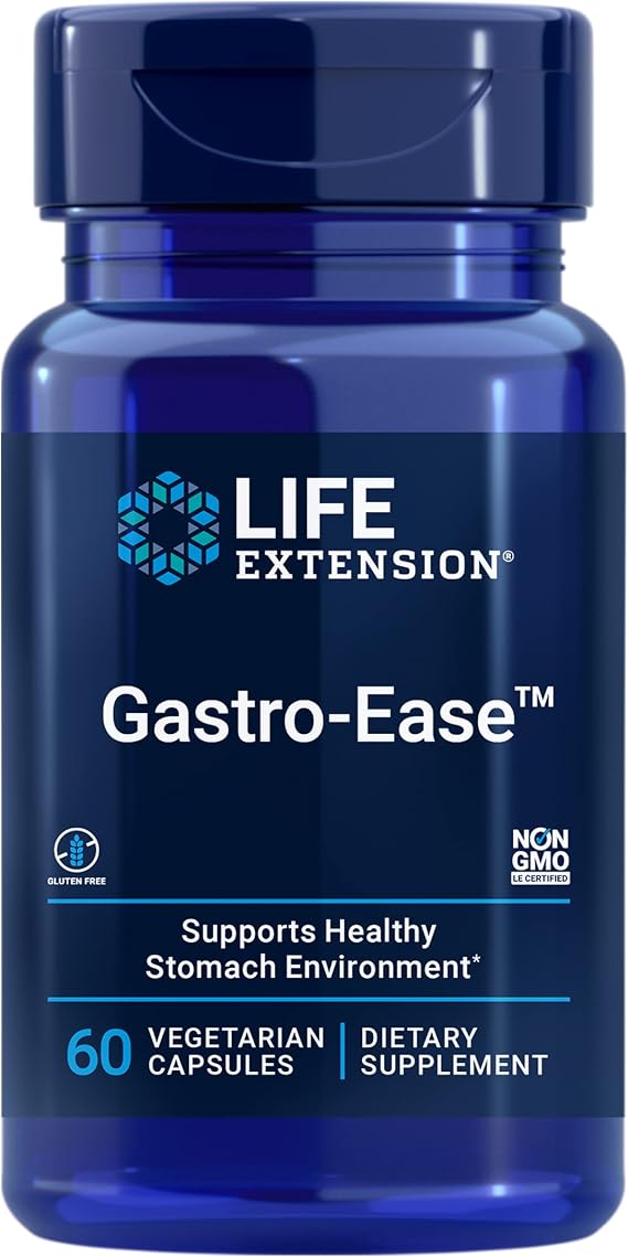 Life Extension Gastro-EaseTM, zinc L-carnosine, PylopassTM Lactobacillus reuteri probiotics, Digestion Supplement, Gut Health, Stomach Comfort, Gluten-Free, Non-GMO, Vegetarian, 60 Capsules | Pylopass Lactobacillus Reuteri Probiotics for Gut Health & Stomach Comfort, Gluten-Free, Non-GMO & Vegetarian