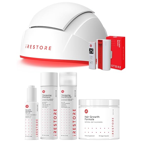 Complete Hair Restoration Bundle: Pro with battery pack + Hair Growh Supplement, Serum, Thickening Shampoo & Conditioner