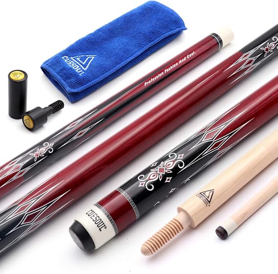 CUESOUL 3 Cushion Carom Billiard Cue Red 56inch Weight 18oz,Wooden Joint System