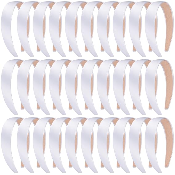 SIQUK 30 Pcs Satin Headbands 1 Inch Hard Headband Non-slip Headband