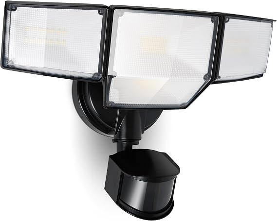 LUTEC 80W 9000LM Security Light Hardwire Motion Sensor Outdoor Lights | 4 Head,180 Motion Sensor, 5000K Daylight, IP65 Waterproof, Motion Detected Flood Lights for Outside, Garage, Yard (Black)