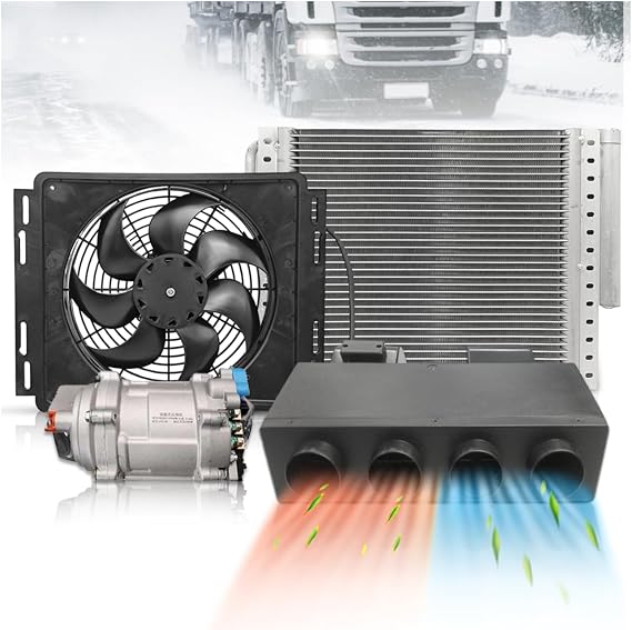 12000BTU 12V Universal Under Dash Air Conditioner with Heating, 12 Volt A/C Kit System, DC Underdash AC Unit with 20CC Compressor Fast Cooling for Car RV Pickup Truck