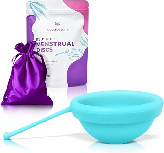 Ecoblossom Reusable Menstrual Disc - Menstrual Cup - Soft Period Disc for Women Designed with Flexible, Medical-Grade Silicone Period Cup (Cyan)