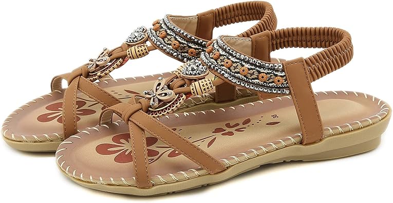 Summer Flat Sandals for Women Comfortable Casual Beach Shoes Bohemian Beaded Flip Flops Sandals