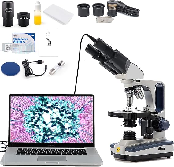 SWIFT SW350B-EC5R-5PBC-BS50 40X-2500X Siedentopf Research-Grade Compound Lab Binocular Microscope with 5.0 Megapixel Digital Camera and 5 PCS Prepared Slides and 55 PCS Blank Slides