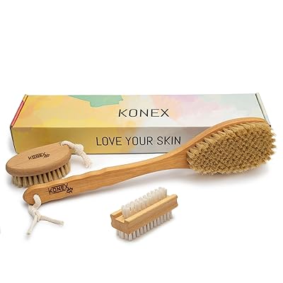 Konex Premium Nail and Skin Care Set Dry Massage Brush Set and Two-Sided Hand and Nail Brush