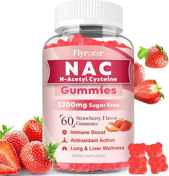 NAC Gummies, N Acetyl Cysteine Supplement for Adults and Kids, NAC Chewable Support Liver Health, Antioxidants & Immune System, Sugar-Free, Strawberry Flavor, 60 Count