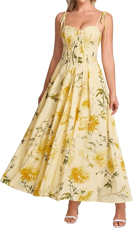 Parthea Summer Floral Corset Formal Maxi Dress