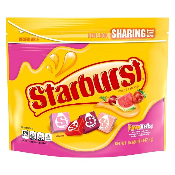Starburst Fruit Chews Candy Sharing Size Resealable Bag, Favereds Minis, 15.6 Ounce