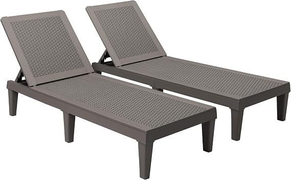 Devoko Outdoor Chaise Lounge Chair Set of 2, Waterproof PP Lounge Chairs | Lightweight with 5-Position Adjustable Back for Outside Pool Patio