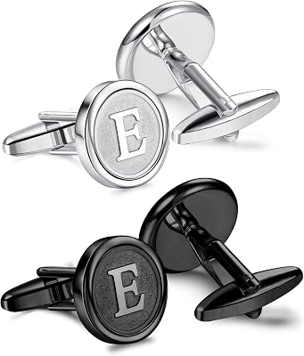 ORAZIO Cufflinks For Men Engraved Initials Cufflinks Silver Black Set Stainless Steel Tuxedo Shirt Cuff Links Letter Alphabet A-Z Gift With Box For Wedding,Dad,Groom,Groommen,Husband