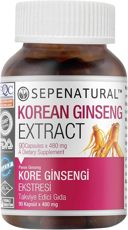 Sepe Natural Korean Ginseng | Kore Ginsengi Kök Ekstresi | 90 Kapsül x 480 mg | Standardize Panax Ginseng Kök Ekstresi