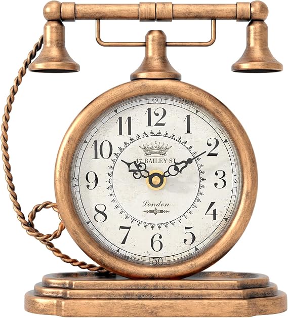 Glod Vintage Table Clock, Antique Telephone Style Mantel Clocks