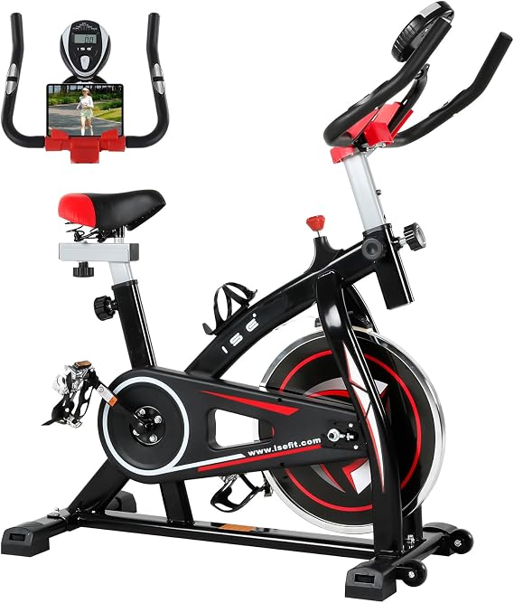 ISE SY-7802 Indoor Cycle Ergometer Exercise Bike with LCD Display Padded Armrests Pulse Sensor 8 kg Flywheel Fitness Bike with Belt Drive Load Capacity: 135 kg