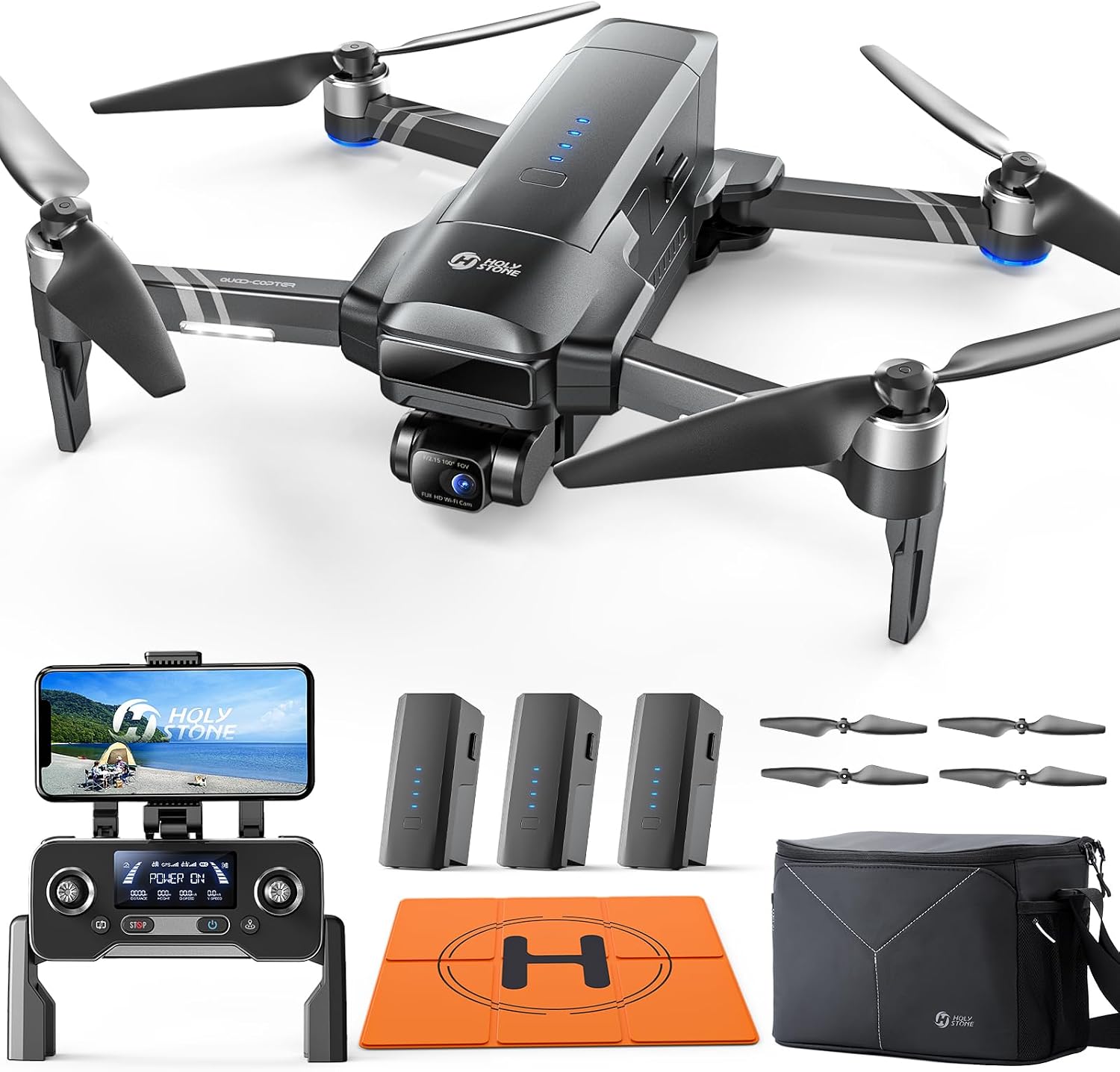 Holy Stone HS600 Drones with Camera for Adults 4K, FAA Remote ID Compliant, 2-Axis Gimbal & EIS Anti Shake, 3 Batteries 84-Min Flight Time, 10000 FT Range Transmission, 4K30FPS, Drone Landing Pad