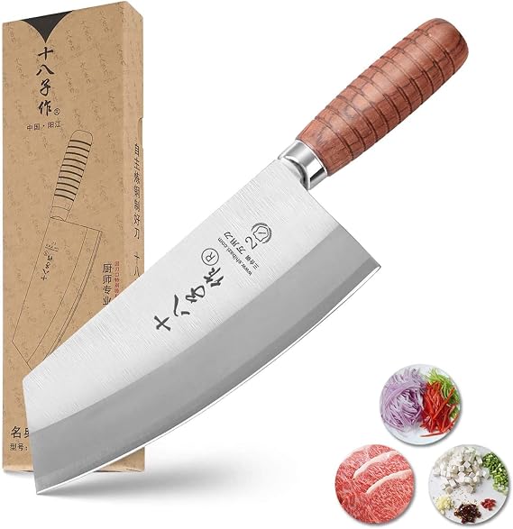 SHI BA ZI ZUO Chef Knife Chinese Vegetable Cleaver for Kitchen 7-inch Stainless Steel Kitchen Knife with Ergonomic Design Comfortable Wooden Handle