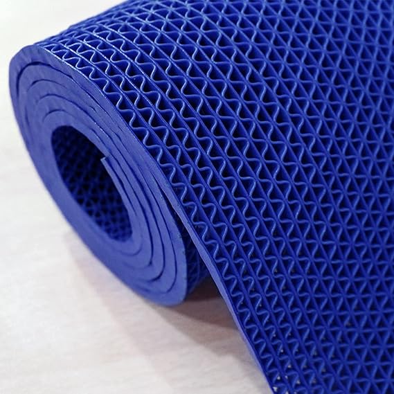 WLWLEO Bathroom Pool Drainage Non Slip Floor Mat 3'x10' Commercial Wet Area Anti Slip Mats Heavy Duty S-Shaped Hollow Mesh Waterproof Rubber Floor Mats,Blue,0.93M/310FT