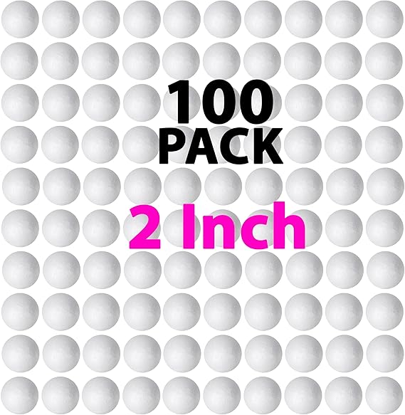 100 Pack 2'' Foam Balls - Large Craft Balls - DIY Craft for Home, School Project - Bulk Value Pack