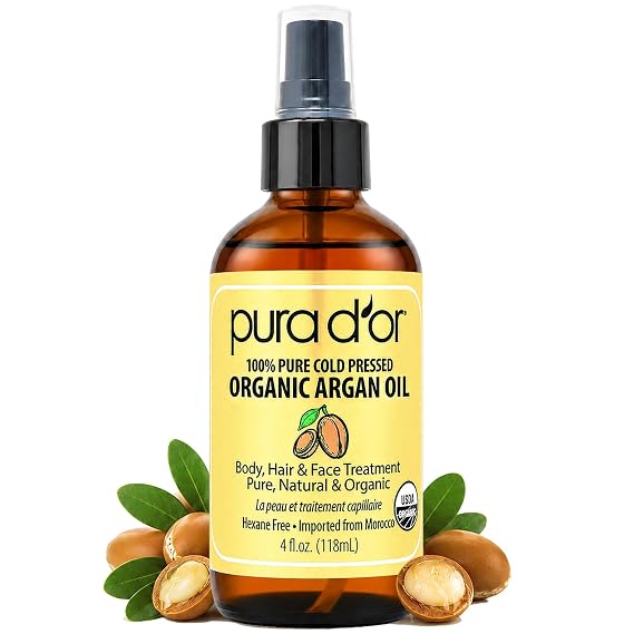 PURA D'OR ORGANIC Moroccan Argan Oil Pure Cold-Pressed Hair & Skin, 4oz