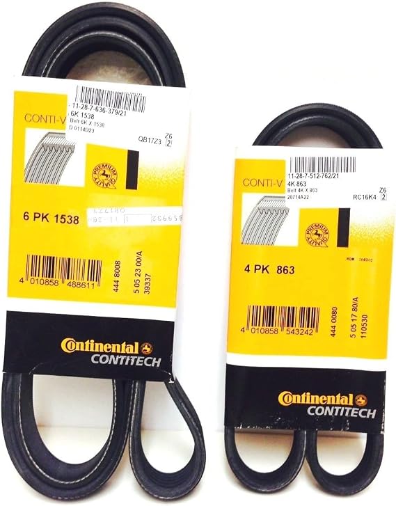 BMW Belts: Alternator-Water Pump-Power Steering Belt + A/C Belt OEM Contitech