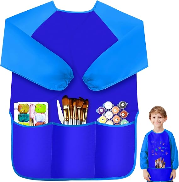 IKAYAS Kids Art Smock, Waterproof Long Sleeve Art Apron for Kids 3-5, Paint Artist Toddler Smock for Painting Supplies