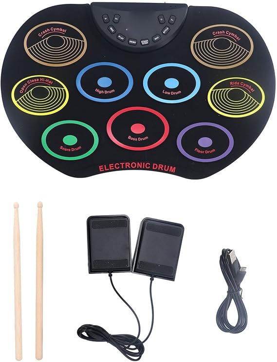 Portable Electronic Drum Set for Kids, Easy to Play Roll Up Drum Pad with Pedals and Drumsticks, Colorful and Lightweight Design, Foster Creativity and Rhythm Skills