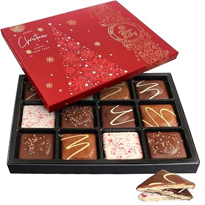 Luxury Chocolate-Covered Graham Cracker Gift Box 12 Gourmet Treats with Rich Chocolate & Assorted Toppings Perfect Food Gift for Gifting, Special Occasions, or Sharing with Loved Ones