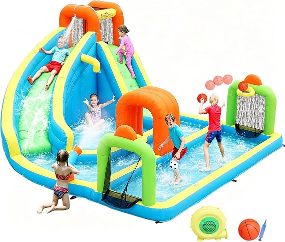 Inflatable Water Slide,Water Bounce House with Slide,Bouncy Castle for Kids Outdoor,Inflatable Water Park for Kids Backyard with Tunnel