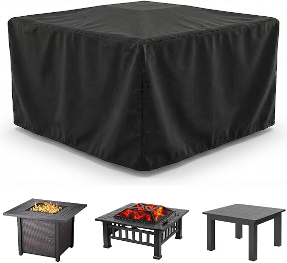 WOMACO Heavy Duty Patio Table Cover, Gas Firepit Cover Waterproof Outdoor Furniture Cover (31" x 31" x 24", Black)