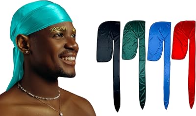 1 Pack Teal Silky Satin Durag Bundle 4 Pack Silk Durag Assorted Colors Black Green Blue Red