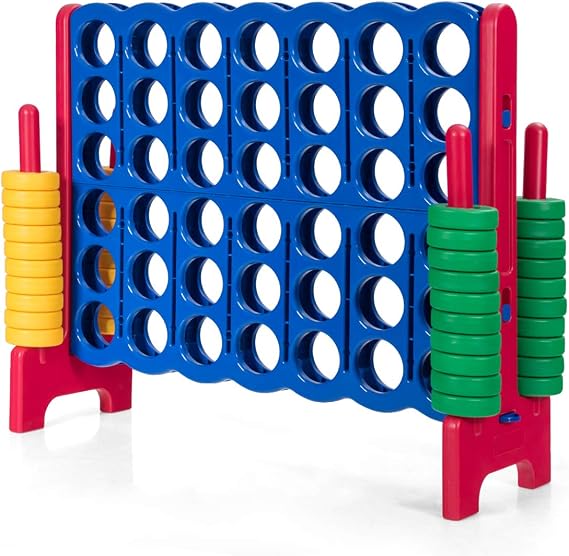 GLACER Giant 4-in-A-Row, Jumbo 4-to-Score Giant Game Set Backyard Games for Kids & Adults, 3.5FT Tall Indoor & Outdoor Connect-All-4 Game Set with 42 Jumbo Rings & Quick-Release Slider (Red)