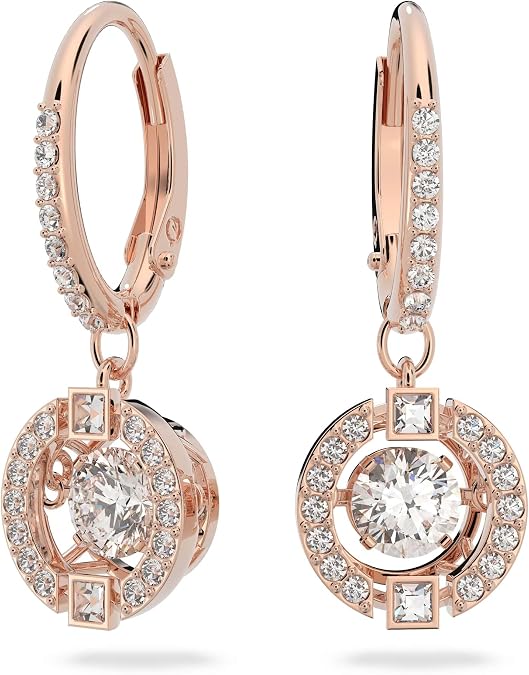 SWAROVSKI Una Pierced Drop Earrings with Dancing Crystal and Matching Pave on a Rose-Gold Tone Finish Setting, Part of the Swarovski Una Collection